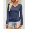 image:imageANRABESS Shirts for Women Long Sleeve V Neck Tops Dressy Business Casual Side Ruched TShirts 2026 Fall Tee Blouses OutfitsNavy Blue