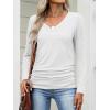 image:imageANRABESS Shirts for Women Long Sleeve V Neck Tops Dressy Business Casual Side Ruched TShirts 2026 Fall Tee Blouses OutfitsWhite