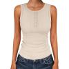image:imageANRABESS Tank Tops for Women Sleeveless Henley High Neck Summer Casual Ribbed Slim Shirts Racerback Beach Vacation ClothesLight Beige
