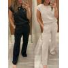image:imageANRABESS Two Piece Sets for Women 2026 Summer Travel Vacation Outfits Sleeveless Lounge Set Matching Wide Leg Pants SweatsuitApricot