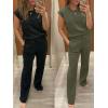 image:imageANRABESS Two Piece Sets for Women 2026 Summer Travel Vacation Outfits Sleeveless Lounge Set Matching Wide Leg Pants SweatsuitArmy Green