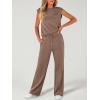 image:imageANRABESS Two Piece Sets for Women 2026 Summer Travel Vacation Outfits Sleeveless Lounge Set Matching Wide Leg Pants SweatsuitBrown