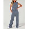 image:imageANRABESS Two Piece Sets for Women 2026 Summer Travel Vacation Outfits Sleeveless Lounge Set Matching Wide Leg Pants SweatsuitDeep Gray