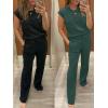 image:imageANRABESS Two Piece Sets for Women 2026 Summer Travel Vacation Outfits Sleeveless Lounge Set Matching Wide Leg Pants SweatsuitDeep Green