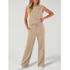 image:imageANRABESS Two Piece Sets for Women 2026 Summer Travel Vacation Outfits Sleeveless Lounge Set Matching Wide Leg Pants SweatsuitKhaki