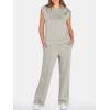 image:imageANRABESS Two Piece Sets for Women 2026 Summer Travel Vacation Outfits Sleeveless Lounge Set Matching Wide Leg Pants SweatsuitLight Khaki