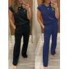 image:imageANRABESS Two Piece Sets for Women 2026 Summer Travel Vacation Outfits Sleeveless Lounge Set Matching Wide Leg Pants SweatsuitNavy Blue