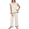 image:imageANRABESS Women 2 Piece Lounge Sets Summer Casual Knit Sweater Vest Pant Set Beach Vacation Clothes 2026 Airport OutfitsKhakiblack
