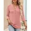 image:imageANRABESS Women 34 Length Sleeve Henley Tops V Neck Business Casual Work T Shirts Cute Travel Shirt 2026 Spring Trendy OutfitCoral