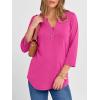 image:imageANRABESS Women 34 Length Sleeve Henley Tops V Neck Business Casual Work T Shirts Cute Travel Shirt 2026 Spring Trendy OutfitHot Pink