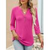 image:imageANRABESS Women 34 Length Sleeve Henley Tops V Neck Business Casual Work T Shirts Cute Travel Shirt 2026 Spring Trendy OutfitHot Pink