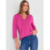 image:imageANRABESS Women 34 Length Sleeve Henley Tops V Neck Business Casual Work T Shirts Cute Travel Shirt 2026 Spring Trendy OutfitHot Pink