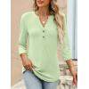 image:imageANRABESS Women 34 Length Sleeve Henley Tops V Neck Business Casual Work T Shirts Cute Travel Shirt 2026 Spring Trendy OutfitLight Green