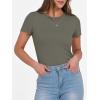 image:imageANRABESS Women Short Sleeve Crewneck Ribbed Knit Slim Fitted Shirts Summer Tops Basic Tee Casual 2026 Spring Outfits ClothesArmy Green