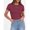 image:imageANRABESS Women Short Sleeve Crewneck Ribbed Knit Slim Fitted Shirts Summer Tops Basic Tee Casual 2026 Spring Outfits ClothesBurgundy