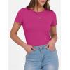 image:imageANRABESS Women Short Sleeve Crewneck Ribbed Knit Slim Fitted Shirts Summer Tops Basic Tee Casual 2026 Spring Outfits ClothesHot Pink