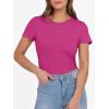 image:imageANRABESS Women Short Sleeve Crewneck Ribbed Knit Slim Fitted Shirts Summer Tops Basic Tee Casual 2026 Spring Outfits ClothesHot Pink
