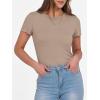image:imageANRABESS Women Short Sleeve Crewneck Ribbed Knit Slim Fitted Shirts Summer Tops Basic Tee Casual 2026 Spring Outfits ClothesKhaki