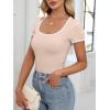 image:imageANRABESS Women Short Sleeve Tops Square Neck Ribbed Knit Color Block T Shirts Fitted Casual Summer 2026 Trendy Basic TeesApricot