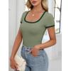 image:imageANRABESS Women Short Sleeve Tops Square Neck Ribbed Knit Color Block T Shirts Fitted Casual Summer 2026 Trendy Basic TeesArmy Green