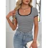 image:imageANRABESS Women Short Sleeve Tops Square Neck Ribbed Knit Color Block T Shirts Fitted Casual Summer 2026 Trendy Basic TeesBlack White Stripe