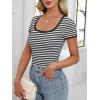 image:imageANRABESS Women Short Sleeve Tops Square Neck Ribbed Knit Color Block T Shirts Fitted Casual Summer 2026 Trendy Basic TeesBlack White Stripe