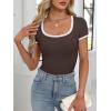 image:imageANRABESS Women Short Sleeve Tops Square Neck Ribbed Knit Color Block T Shirts Fitted Casual Summer 2026 Trendy Basic TeesCoffee