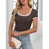 image:imageANRABESS Women Short Sleeve Tops Square Neck Ribbed Knit Color Block T Shirts Fitted Casual Summer 2026 Trendy Basic TeesCoffee