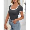 image:imageANRABESS Women Short Sleeve Tops Square Neck Ribbed Knit Color Block T Shirts Fitted Casual Summer 2026 Trendy Basic TeesDark Gray