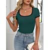 image:imageANRABESS Women Short Sleeve Tops Square Neck Ribbed Knit Color Block T Shirts Fitted Casual Summer 2026 Trendy Basic TeesDeep Green