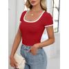 image:imageANRABESS Women Short Sleeve Tops Square Neck Ribbed Knit Color Block T Shirts Fitted Casual Summer 2026 Trendy Basic TeesDeep Red