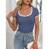 image:imageANRABESS Women Short Sleeve Tops Square Neck Ribbed Knit Color Block T Shirts Fitted Casual Summer 2026 Trendy Basic TeesDusty Blue