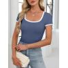 image:imageANRABESS Women Short Sleeve Tops Square Neck Ribbed Knit Color Block T Shirts Fitted Casual Summer 2026 Trendy Basic TeesDusty Blue