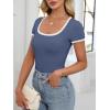 image:imageANRABESS Women Short Sleeve Tops Square Neck Ribbed Knit Color Block T Shirts Fitted Casual Summer 2026 Trendy Basic TeesDusty Blue
