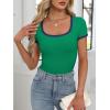 image:imageANRABESS Women Short Sleeve Tops Square Neck Ribbed Knit Color Block T Shirts Fitted Casual Summer 2026 Trendy Basic TeesGreen