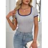 image:imageANRABESS Women Short Sleeve Tops Square Neck Ribbed Knit Color Block T Shirts Fitted Casual Summer 2026 Trendy Basic TeesLight Grey