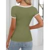image:imageANRABESS Women Short Sleeve Tops Square Neck Ribbed Knit Color Block T Shirts Fitted Casual Summer 2026 Trendy Basic TeesOlive