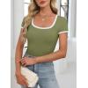 image:imageANRABESS Women Short Sleeve Tops Square Neck Ribbed Knit Color Block T Shirts Fitted Casual Summer 2026 Trendy Basic TeesOlive