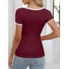 image:imageANRABESS Women Short Sleeve Tops Square Neck Ribbed Knit Color Block T Shirts Fitted Casual Summer 2026 Trendy Basic TeesWine Red
