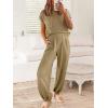 image:imageANRABESS Women Two Piece Outfits Summer Sweater Vest Crop Top Pants Lounge Matching Set Travel Airport Beach Vacation ClothesBrown