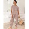 image:imageANRABESS Women Two Piece Outfits Summer Sweater Vest Crop Top Pants Lounge Matching Set Travel Airport Beach Vacation ClothesLight Pink