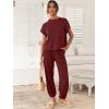 image:imageANRABESS Women Two Piece Outfits Summer Sweater Vest Crop Top Pants Lounge Matching Set Travel Airport Beach Vacation ClothesMaroon Red