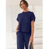 image:imageANRABESS Women Two Piece Outfits Summer Sweater Vest Crop Top Pants Lounge Matching Set Travel Airport Beach Vacation ClothesNavy Blue