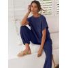 image:imageANRABESS Women Two Piece Outfits Summer Sweater Vest Crop Top Pants Lounge Matching Set Travel Airport Beach Vacation ClothesNavy Blue