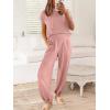 image:imageANRABESS Women Two Piece Outfits Summer Sweater Vest Crop Top Pants Lounge Matching Set Travel Airport Beach Vacation ClothesPink