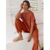 image:imageANRABESS Women Two Piece Outfits Summer Sweater Vest Crop Top Pants Lounge Matching Set Travel Airport Beach Vacation ClothesRust