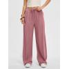 image:imageANRABESS Women Wide Leg Linen Palazzo Pants Casual Elastic Waist Drawstring Flowy Loose Beach Travel Trousers with PocketsPink