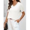 image:imageANRABESS Women Wool Blend Sweater Summer 2026 Short Sleeve V Neck Pullover Top Business Casual Outfit Beach Vacation ClothesBeige White