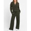 image:imageANRABESS Womens 2 Piece Outfits 2026 Spring Crochet Half Zip Sweater Top Wide Leg Pant Travel Matching Sets Lounge ClothesArmy Green