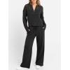 image:imageANRABESS Womens 2 Piece Outfits 2026 Spring Crochet Half Zip Sweater Top Wide Leg Pant Travel Matching Sets Lounge ClothesBlack